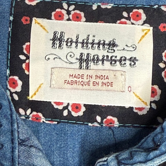Anthropologie Holding Horses Denim Embroidered Shirt Women's Size 0 Western Boho - Picture 3 of 11